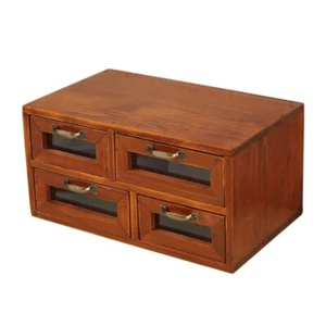 Vintage Style 2 Layer Wooden Desktop Storage Box With Glass Drawers For Jewelry - Picture 1 of 8