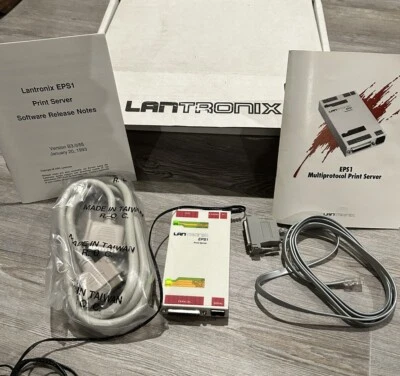 NEW Lantronix EPS1 Print Server w Box, Manual, Adapter, Tested, Ethernet NOS - Image 1 of 4