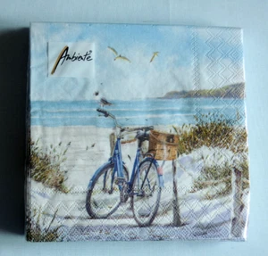 20 Servietten Fahrrad an Strand 1 Packung Motivservietten Ambiente maritim Meer - Bild 1 von 4