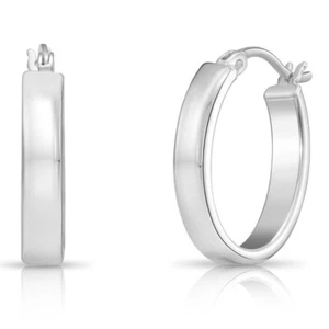 925 Solid Sterling Silver Shiny Polished Oval Creole Hoop Earrings Minimalist - Picture 1 of 6