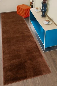 RUNNER RUG Hallway Kitchen Solid Brown Soft Touch - Picture 1 of 3