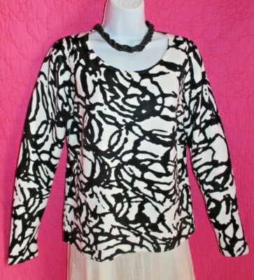 Suéter Suéter SARAH SPENCER Negro Blanco Audaz Geo Suave Rayón Elastizado Mezcla Talla L  Foto 1 de 4