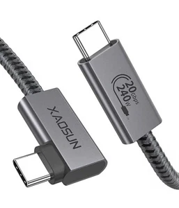 Cable USB C a USB C de 240 W de 6.6 pies, ángulo recto de 90 grados, USB C 3.2 - Picture 1 of 6
