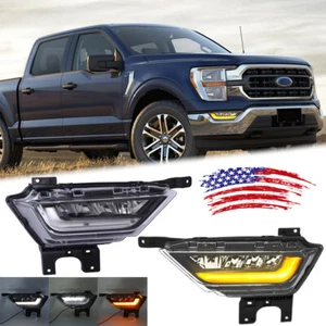 LED Front Bumper Fog Lights DRL W/Turn Signal Lamp For Ford F-150 2021 2022 2023 - Picture 1 of 19