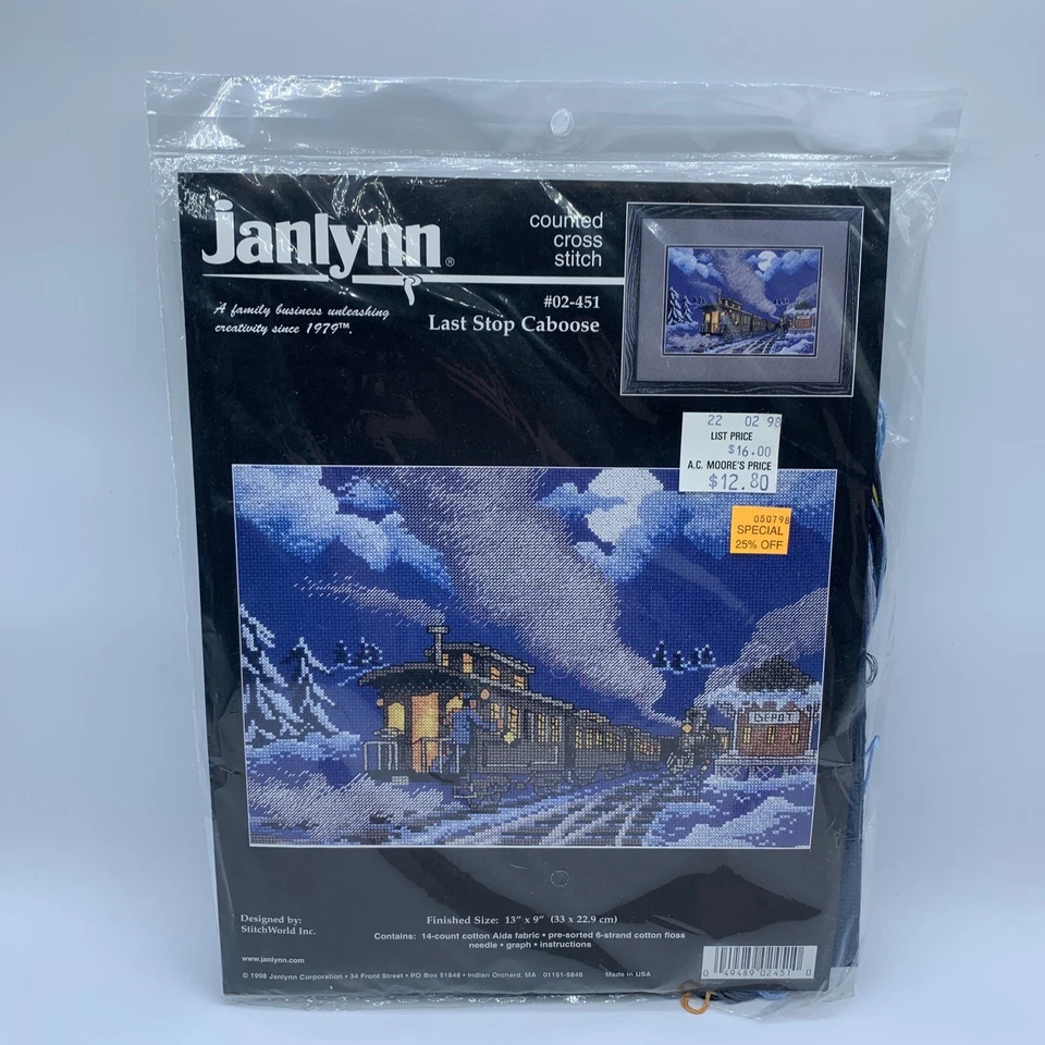 Vintage new: Janlynn LAST STOP CABOOSE train counted cross stitch kit 02-451 - Image 1 of 1