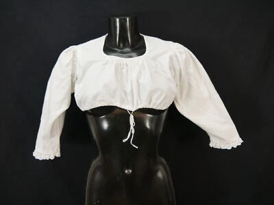 Gr.36 Dirndlbluse weiß Bluse für Dirndl Leinenmischung mit Spitze - Bild 1 von 4