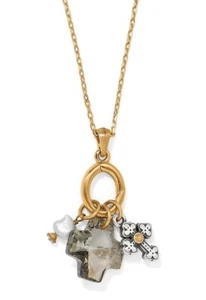 Brighton Gold Crystal Pearl Heavenly Cross Pendants Multi Charms Necklace New - Picture 1 of 2