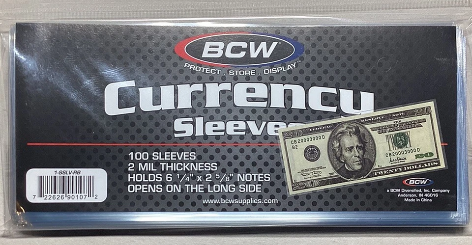 100 BCW Regular Currency 2 Mil Soft Poly Sleeves Cash Dollars US Note Bill - Image 1 of 1