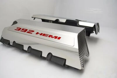 Polished Fuel Rail Covers w/ Red Carbon Fiber for 2011-2022 6.4L 392 Automatic - Image 1 of 4