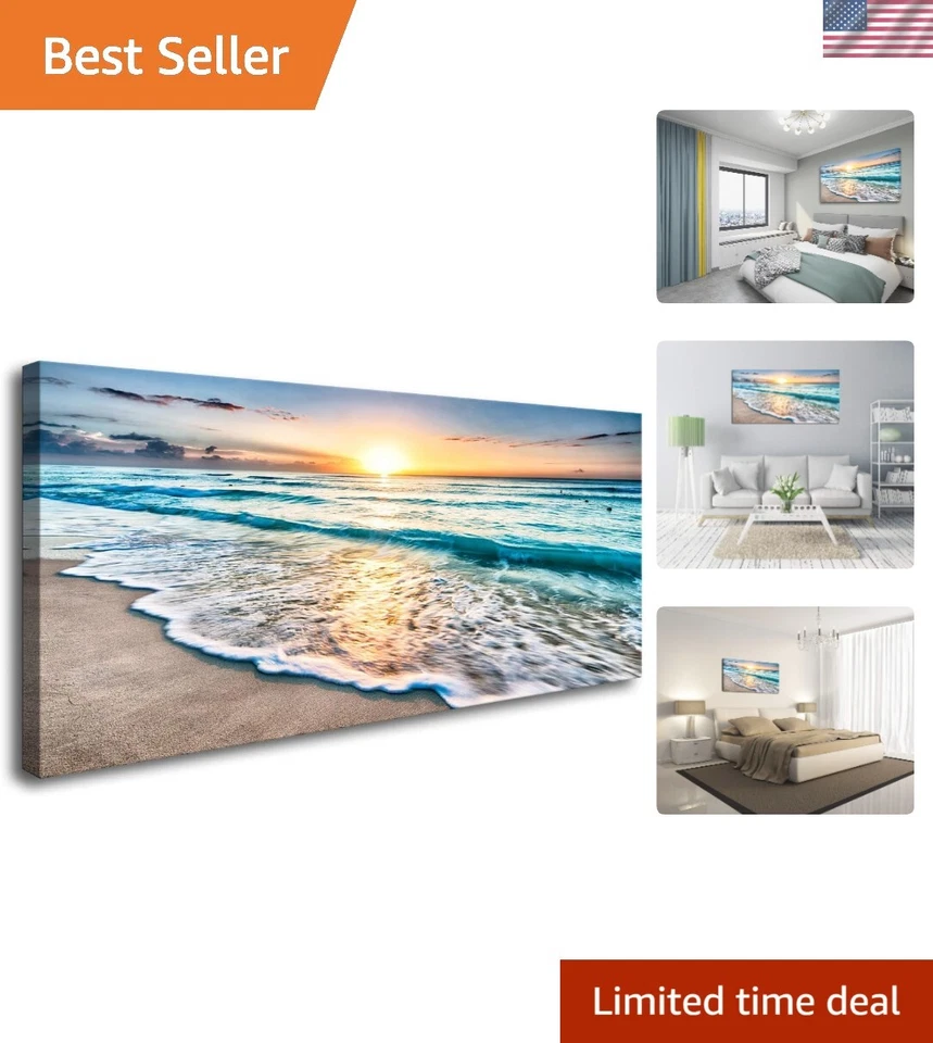 Baisuart S02250 Canvas Prints Wall Art Beach 20x40inchx1pcs Sunset Waves