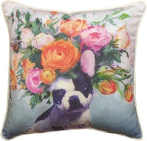 "Almohada de lanzamiento de floración floral Bulldog francés 18X18" - Imagen 1 de 1
