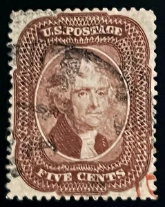#29 Used, 1859 5¢ Jefferson Brown, Very Well Centered & Nicely Canceled Beauty - Picture 1 of 2