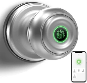 Peromo de puerta de huellas dactilares con aplicación inteligente cerradura biométrica de puerta - níquel satinado sin llave - Imagen 1 de 6