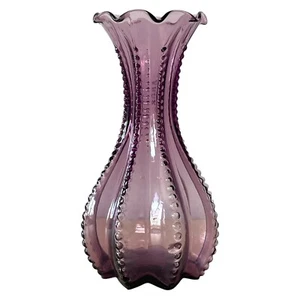 Imperial Glass Amethyst Bud Vase Purple Manganese Glowing Beaded Ruffled - Picture 1 of 7