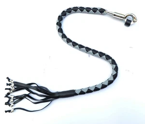 PU Leather Motorcycle Whip Get Back whip with Skull Tassles 36" GRAY / BLACK - Bild 1 von 8