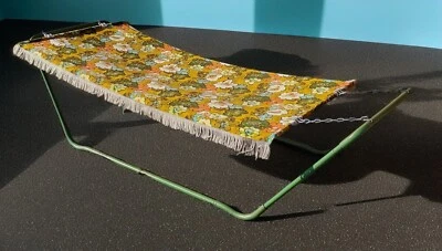 60s Free Standing Hammock Orange Floral Green Metal Frame Flower Power Algoma - Image 1 of 4