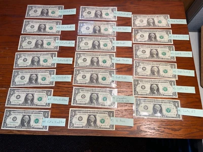 One Dollar Bills/Valuable Serial #s. Quads-Triples-Dlbs- 5&6 of a Kind-Runs - Image 1 of 4