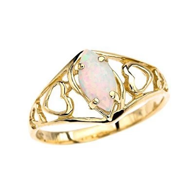 Gold Heart Ring With Marquise Opal Centerstone (Available in Yellow/Rose/White) - Image 1 of 3