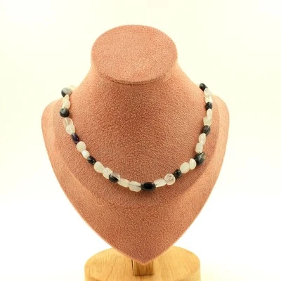 Minerali E Pietre Preziose. Collana Perle Pietra Di Luna D'India + Quarzo A - Immagine 1 di 4