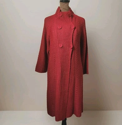 Vintage Kikit Sweater Cardigan Size M Mid Length Snap Front Mock Neck Red Women - Image 1 of 4