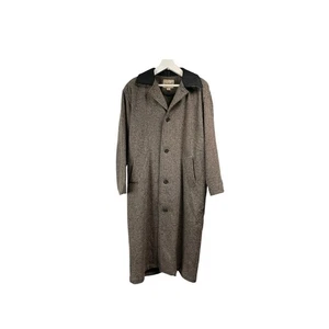 Men's Woolrich vintage 100% Wool Plaid gray and Black Trench coat size L - Picture 1 of 9