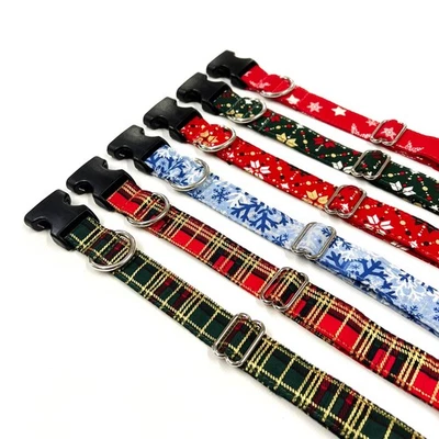 Christmas Dog Collars Adjustable 100% Cotton Fabric 25mm Wide Small Medium Large - Image 1 of 4