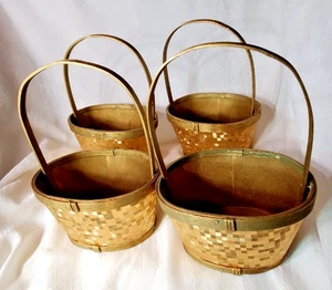 Juego de 4 cestas de artesanía de madera oblongas rústicas Sm con tejido dorado ENVÍO GRATUITO - Imagen 1 de 13
