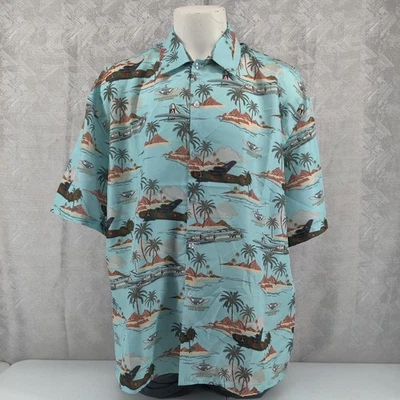 Camisa masculina comemorativa da Força Aérea 2XL acampamento havaiano botão para cima aviões poli - Imagem 1 de 4