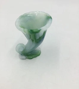 Akro Achat grün-weiß Schlacke Glas Füllhorn Vase - Bild 1 von 8