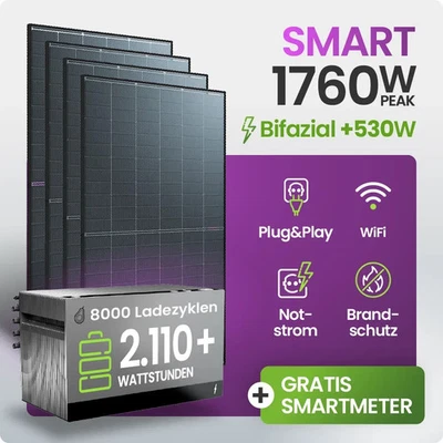 Balkonkraftwerk 1760W Bifazial mit 2,11 kWh Solarspeicher FoxEss Avocado 22 Pro - Bild 1 von 4