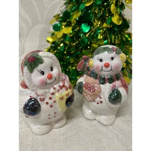 Vintage süßer Schneemann Salz und Pfefferstreuer Urlaub Weihnachtsdeko Keramik - Bild 1 von 6