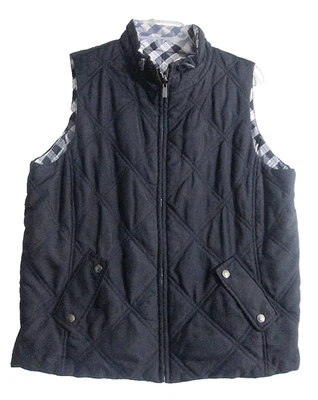 Jones NY Sport L Chaleco Acolchado Reversible Negro Cuadros Cremallera Puffer Chaqueta Mujer Foto 1 de 4