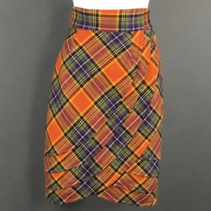 Plenty by Tracy Reese Skirt Womens 4 Orange Plaid Wool Blend Faux Wrap Lined - Bild 1 von 11