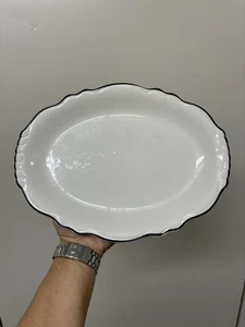 Homer Laughlin Best China Oval Serving Platter White Black Trim Vintage USA - Picture 1 of 15