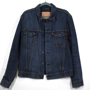 LEVI'S Women's MEDIUM Dark Blue Twill Trucker Biker Style Jacket PC9 72333-0061 - Picture 1 of 22
