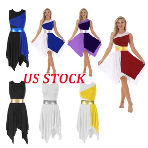 US Womens Color Block Lyrical Dance Dress Liturgical Praise Worship Dance Costum - Picture 1 of 86