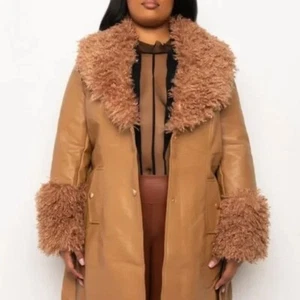PLUS AZALEA WANG CAMEL MOHAIR TRENCH - Picture 1 of 7