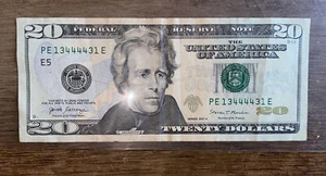 2017 A $20 Twenty Dollars FRN US Banknote PE 13444431 E RADAR Note - Picture 1 of 4