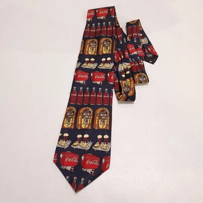 Corbata vintage Coca-Cola para hombre talla única azul 100 % seda fuente de soda jukebox por todas partes Foto 1 de 4