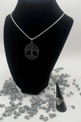 CONJUNTO AMULETO Tree of life colar 18" aço inoxidável + anel tamanho 7.5 UNISSEX-NOVO - Imagem 1 de 3