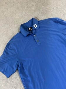Polo de golf FOOTJOY L AZUL a rayas con logotipo FJ en el cuello ~ polietileno/spandex usado en excelente estado - Imagen 1 de 13