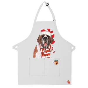 Saint Bernard Dog Christmas Apron Two Pocket Bib Apron with Adj Neck - Picture 1 of 1