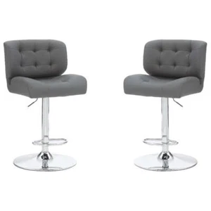 Home Square Metal Chrome Barstool with Upholstered Seat in Gray - Set of 2 - Picture 1 of 11