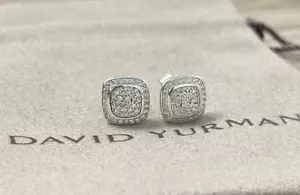 David Yurman 925 Silver Albion 7mm Pave Diamonds Earring Stud - Picture 1 of 6