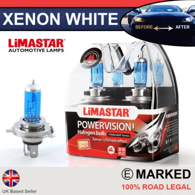 Limastar H4 12V 60/55W Xenon White Halogen Headlight Bulbs 6000k 472 P43t (PAIR) - Image 1 of 4