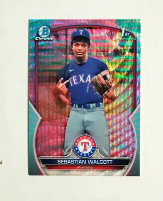 Sebastian Walcott 2023 1st Bowman Chrome #BCP-189 Aqua/Pink REFRACTOR 019/125 z1 - Image 1 of 2