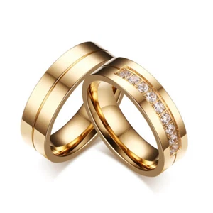 2 Partnerringe Edelstahl Zirkonia Trauringe Gold-Farbe Verlobungsringe - Bild 1 von 10