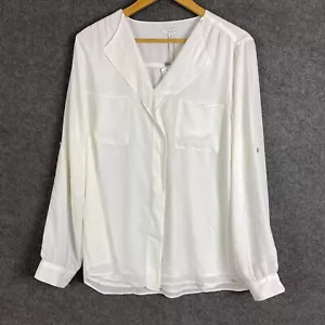 W Lane Top Womens 16 White Shirt Sheer Lined Pockets Career Corporate Office NEW - Picture 1 of 15