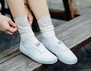 Women Lady Girls Ankle Retro Lace Frilly Ruffle Slouch Fashion dress Short Socks - Picture 1 of 13