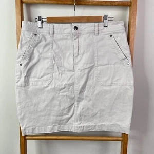 Katies Mini Skirt Womens 14 Beige Zip Pockets Unlined Casual Stretch Slit - Picture 1 of 10